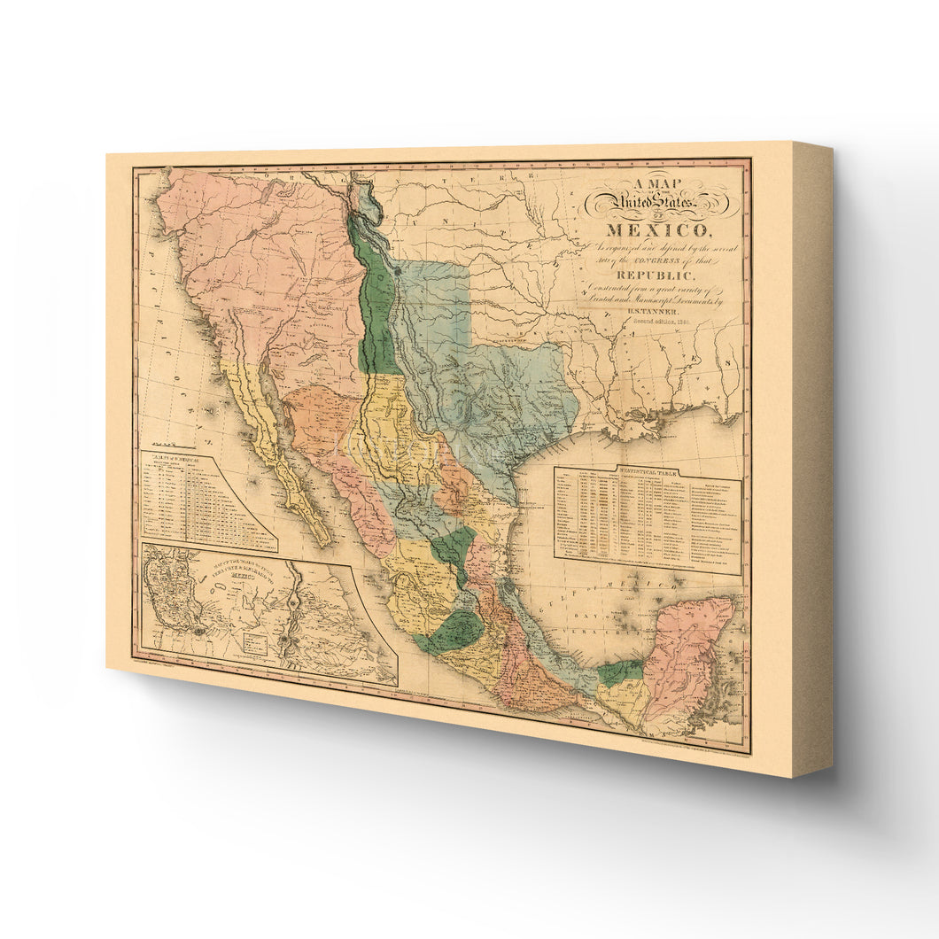 Digitally Restored and Enhanced 1846 Mexico Map Canvas - Canvas Wrap Vintage Mexico Wall Art - History Map of Mexico Poster - Old Map of Mexico States - Historic United States of Mexico Map Poster