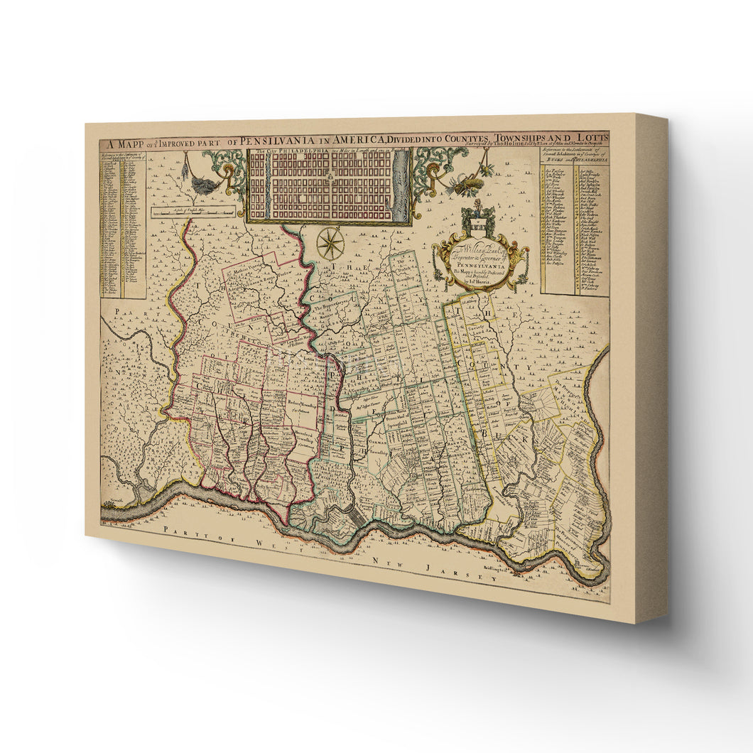 Digitally Restored and Enhanced 1687 Pennsylvania Map Canvas Art - Canvas Wrap Vintage Pennsylvania Map - Historic Pennsylvania Wall Art - Restored Pennsylvania State Map of Philadelphia Region