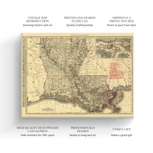 Cargar imagen en el visor de la galería, Digitally Restored and Enhanced - 1896 Louisiana Map Canvas Art - Canvas Wrap Vintage Louisiana Map Poster - Restored Louisiana Wall Art Print - Old Louisiana State Map Poster Showing Cities &amp; Towns
