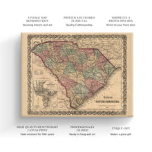 Load image into Gallery viewer, Digitally Restored and Enhanced 1865 South Carolina Map - Canvas Wrap Vintage South Carolina State Map - Old South Carolina Map - Historic Map of SC - Colton&#39;s South Carolina Map Wall Art Poster
