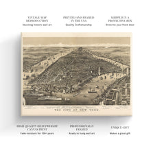 Load image into Gallery viewer, Digitally Restored and Enhanced 1886 New York Map Canvas Art - Canvas Wrap Vintage Map of New York - History Wall Map of New York City - Old Bird&#39;s Eye View of New York City Wall Art Poster
