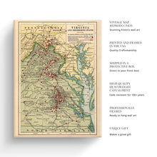 Load image into Gallery viewer, Digitally Restored and Enhanced 1912 Virginia Map Canvas - Canvas Wrap Vintage Virginia Wall Map - Restored Virginia State Map - Map of Virginia Wall Art Showing Location of Battles in Civil War
