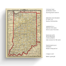 Load image into Gallery viewer, Digitally Restored and Enhanced 1888 Indiana Map Poster Canvas Art - Canvas Wrap Vintage Map of Indiana Wall Art - Old Indiana State Map Print - Restored Township &amp; Rail Road Map of Indiana State
