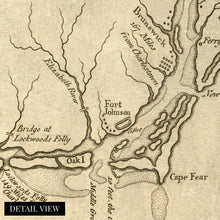 Cargar imagen en el visor de la galería, Digitally Restored and Enhanced 1781 Cape Fear River Map Canvas Art - Canvas Wrap Vintage North Carolina Wall Art - Historic Map of NC Poster - Old NC Map Poster - Restored Map of Cape Fear River
