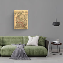 Load image into Gallery viewer, Digitally Restored and Enhanced 1886 Michigan Map Poster Canvas Art - Canvas Wrap Vintage Map of Michigan Wall Art - Old State of Michigan Map Print - Vintage Michigan Map Showing Toledo &amp; Ann Arbor

