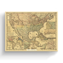 Cargar imagen en el visor de la galería, Digitally Restored and Enhanced 1862 United States Map Canvas Art - Canvas Wrap Vintage Map of United States Wall Art - Colton&#39;s Railroad &amp; Military Map of the United States Mexico West Indies
