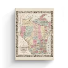 Cargar imagen en el visor de la galería, Digitally Restored and Enhanced 1851 Wisconsin Map Canvas - Canvas Wrap Vintage Wisconsin Map - Old Wisconsin Wall Art - Historic Wisconsin State Map - Township Map of the State of Wisconsin Wall Map
