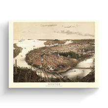 Cargar imagen en el visor de la galería, Digitally Restored and Enhanced 1877 Boston Canvas Art -Canvas Wrap Vintage Boston Poster - Old Map of Boston Wall Art - Restored Boston Massachusetts Map - Bird&#39;s Eye View of Boston From The North
