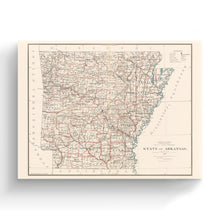 Cargar imagen en el visor de la galería, Digitally Restored and Enhanced 1886 Arkansas Map Canvas - Canvas Wrap Vintage Map of Arkansas Wall Art - Old Arkansas State Map - Historic AR Map Poster - Arkansas Map Art from General Land Office
