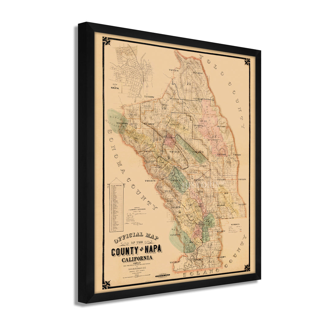 Digitally Restored and Enhanced 1895 Napa County California Map - Framed Vintage Napa Wall Art - Old California Wall Map History