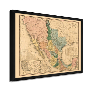 Digitally Restored and Enhanced 1846 Mexico Map Poster - Framed Vintage Mexico Wall Art - History Map of Mexico States - Old Map of Mexico Poster - Map of the United States of Mexico