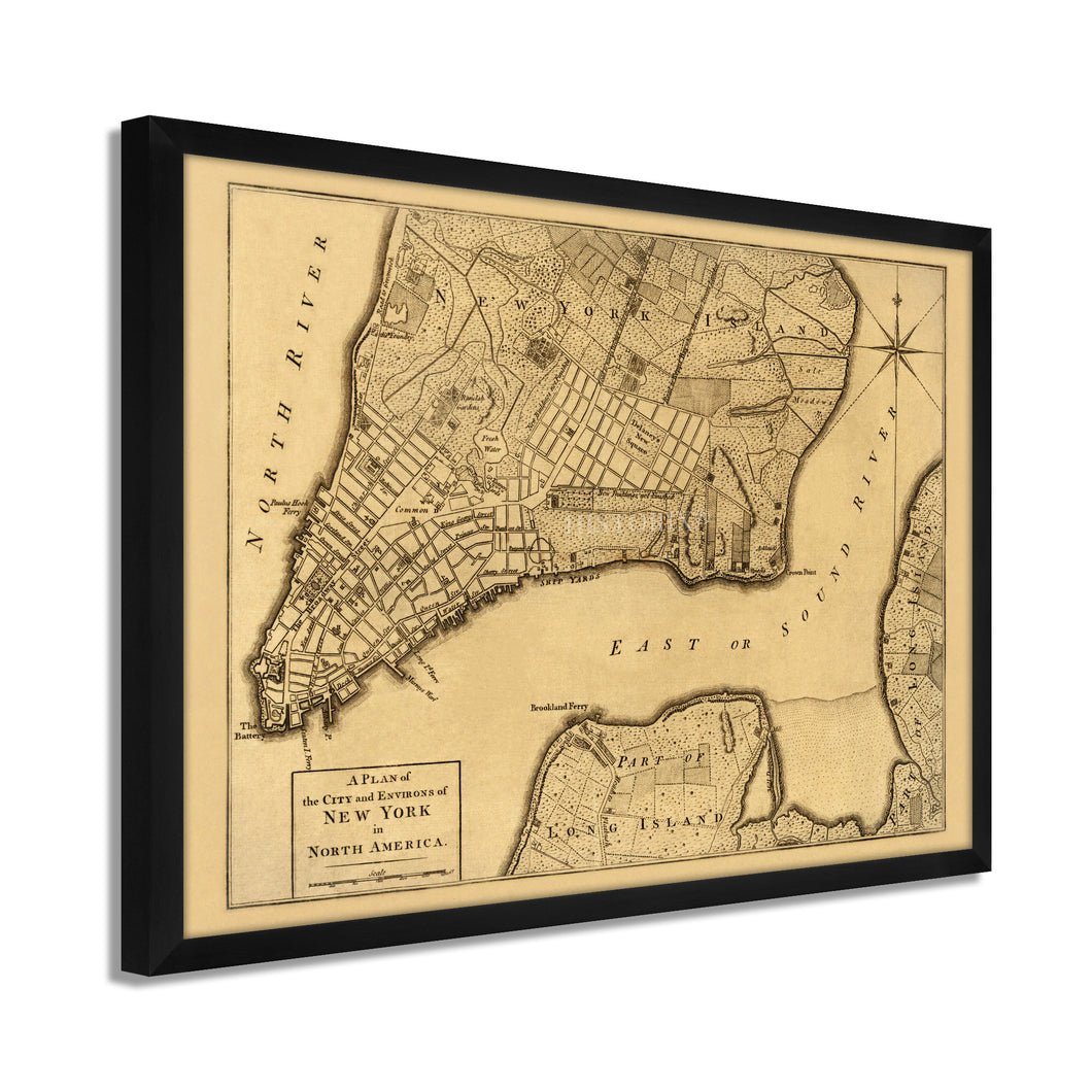 Digitally Restored and Enhanced 1776 New York City Map Print - Framed Vintage New York Map - Old Wall Map of New York City - Plan of the City and Environs of New York Wall Art Poster