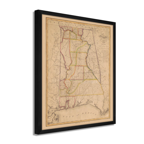 Digitally Restored and Enhanced 1819 Alabama Map - Framed Vintage Alabama Map - History Map of Alabama Poster - Old Alabama Wall Art