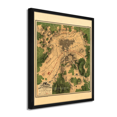 Digitally Restored and Enhanced 1863 Gettysburg Map Poster - Framed Vintage Gettysburg Battlefield Map Wall Art - History Map of The Battle of Gettysburg Pennsylvania