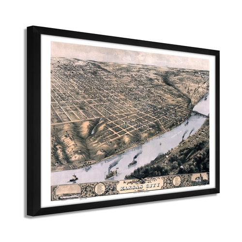 Digitally Restored and Enhanced 1869 Kansas City Map - Framed Vintage Kansas City Wall Art - History Map of Kansas City Missouri