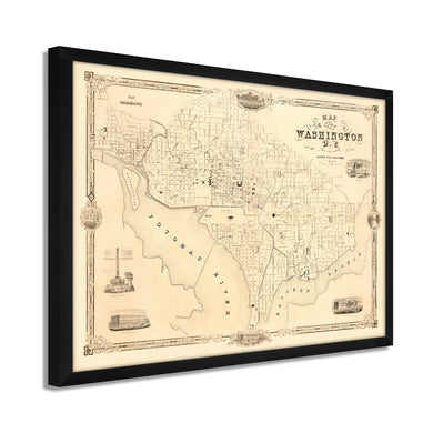 Digitally Restored and Enhanced 1850 Washington DC Map - Framed Vintage City of Washington DC Map - Old Wall Map of Washington DC - Restored Washington DC Map Print Wall Art Poster