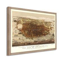 Load image into Gallery viewer, Digitally Restored and Enhanced 1878 San Francisco City Map Poster - Framed Vintage San Francisco Wall Art - Map of San Francisco Poster - Bird&#39;s Eye View of San Francisco Map Print
