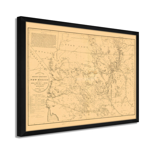 Digitally Restored and Enhanced 1867 New Mexico State Map - Framed Vintage New Mexico Map Poster - Old New Mexico Wall Map - Territory & Military Department of New Mexico Wall Art 