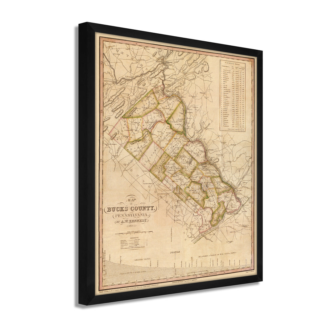 Digitally Restored and Enhanced 1831 Bucks County Pennsylvania Map - Framed Vintage Bucks County Map Print - Old Map of Pennsylvania - Restored Bucks County PA Map Wall Art Poster
