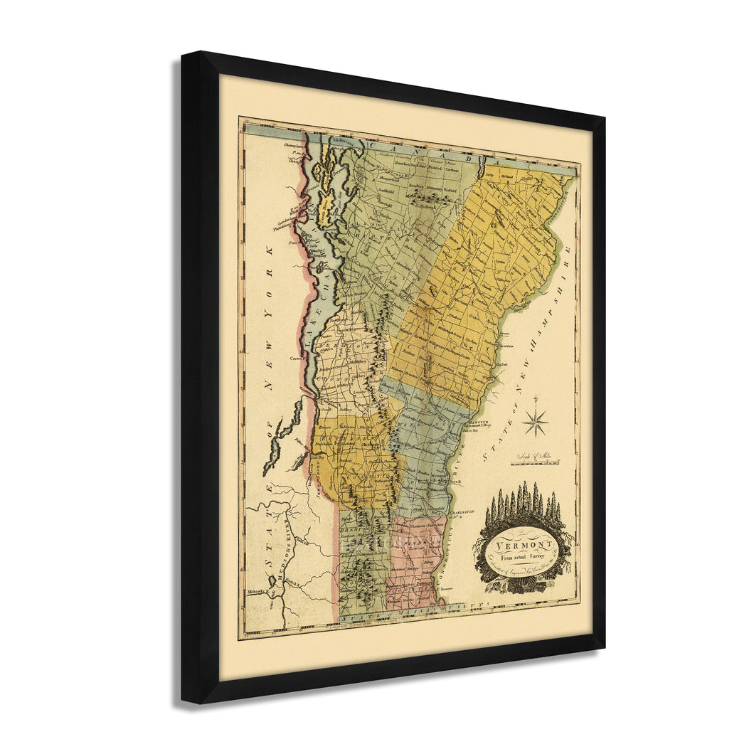 Digitally Restored and Enhanced 1814 Vermont Map Poster - Framed Vintage State of Vermont Wall Art - History Map of Vermont Poster - Restored Vermont State Map from Actual Survey