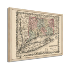 Load image into Gallery viewer, Digitally Restored and Enhanced 1859 Connecticut Map Art - Framed Vintage Wall Map of Connecticut Poster - Old Connecticut Wall Art - Restored Connecticut State Map Print
