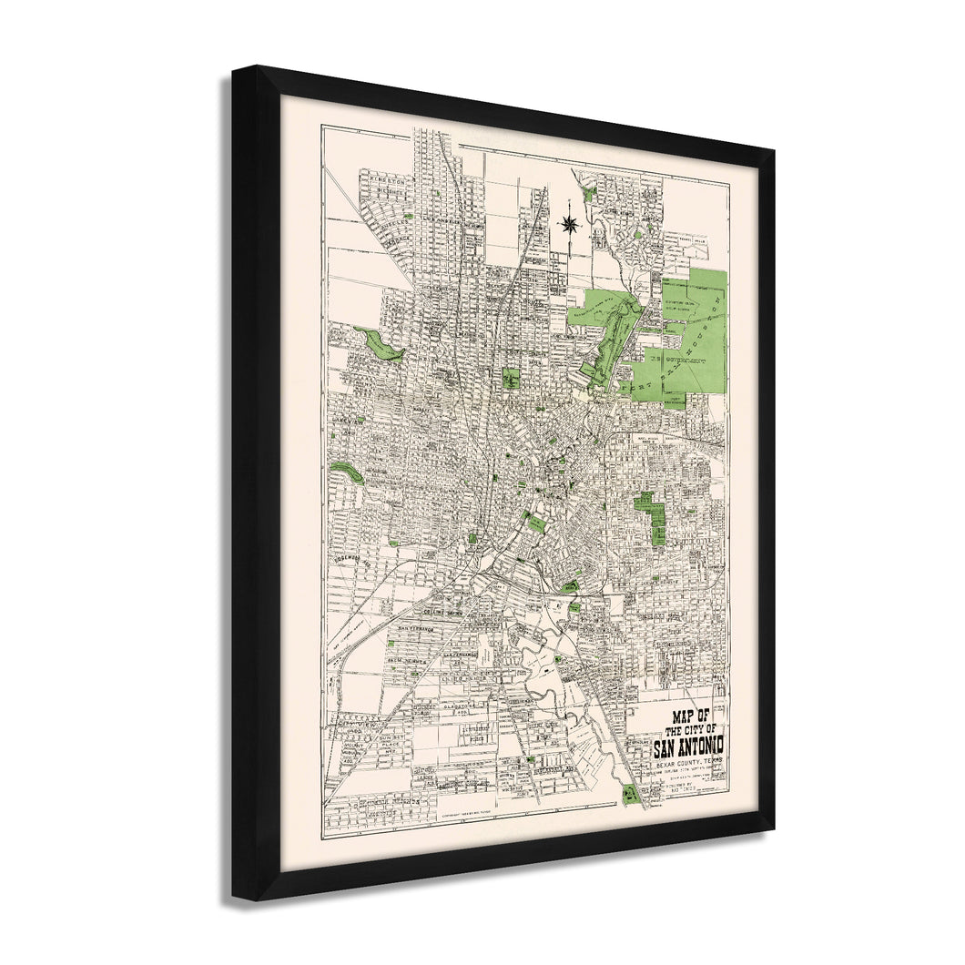 Digitally Restored and Enhanced 1924 Bexar County Map Print - Framed Vintage San Antonio Map Poster - Restored San Antonio Wall Art - Historic Bexar County Map of San Antonio TX