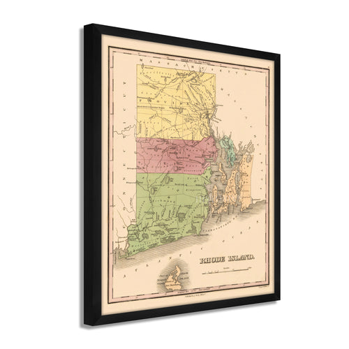 Digitally Restored and Enhanced 1829 Rhode Island State Map - Framed Vintage Rhode Island Poster - Old Rhode Island Wall Art - Historic RI Map - Restored Map of Rhode Island Print