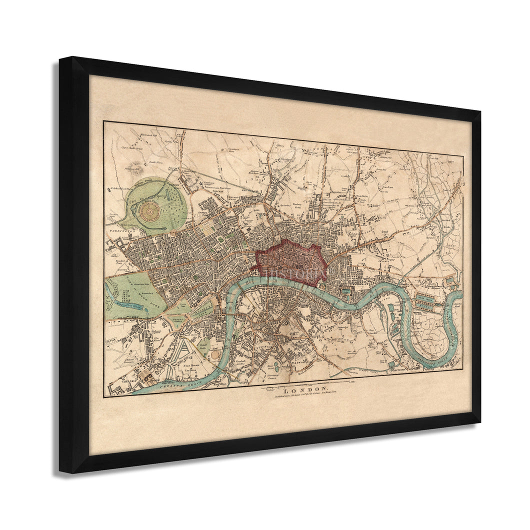 Digitally Restored and Enhanced 1815 London England Map Poster - Framed Vintage London Wall Art - Old City of London Map Print - History Map of London England Wall Art