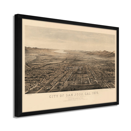 Digitally Restored and Enhanced 1875 San Jose California Map Poster - Framed Vintage San Jose Wall Art - History Map of California - Old Bird's Eye View Map of San Jose CA