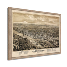 Cargar imagen en el visor de la galería, Digitally Restored and Enhanced 1876 Salem Oregon Map - Framed Vintage Oregon Poster Wall Art - Old State of Oregon Map - Bird&#39;s Eye View of Salem Oregon From The West Looking East
