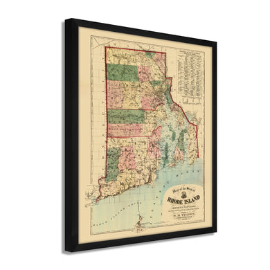 Digitally Restored and Enhanced 1880 Rhode Island State Map - Framed Vintage Rhode Island Poster - Old Rhode Island Wall Art - Historic  Map of Rhode Island & Providence Plantations