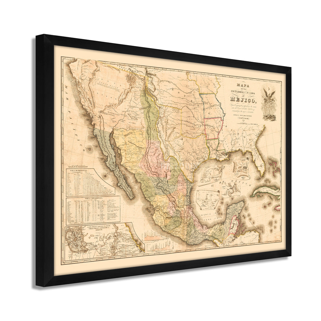 Digitally Restored and Enhanced 1847 Mexico Map Poster - Framed Vintage Mexico Wall Art - History Map of Mexico Poster - Old Mapa de Mexico - Mapa de los Estados Unidos de Mejico