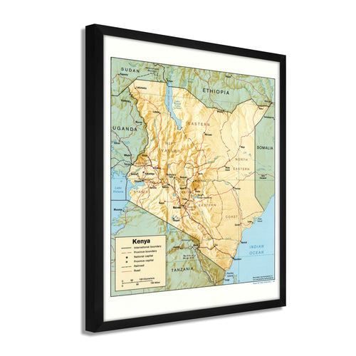 Digitally Restored and Enhanced 1988 Kenya Map Print - Framed Vintage Kenya Wall Art Map - Old Kenya Wall Map - Historic Kenya Wall Art - Restored Map of Kenya Poster