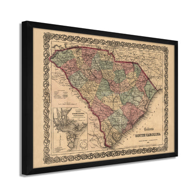 Digitally Restored and Enhanced 1865 South Carolina Map - Framed Vintage South Carolina Map - Old South Carolina State Map - Restored Map of SC - Colton's South Carolina Map Wall Art Poster