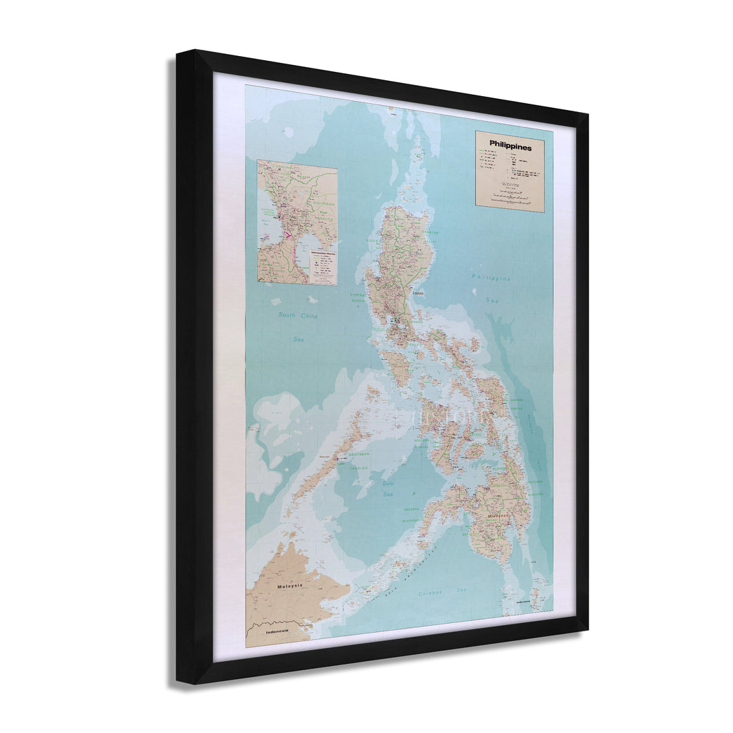 Digitally Restored and Enhanced 1990 Map of the Philippines Poster -Framed Vintage Map of Philippines Wall Art - Old Philippines Map Poster - Historic Philippines Wall Map Print