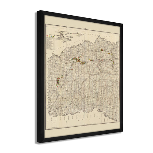 Digitally Restored and Enhanced 1900 Choctaw Nation of Oklahoma Map - Framed Vintage Oklahoma Map Poster - Historic Oklahoma Wall Art - Map of Choctaw Nation Indian Territory Oklahoma