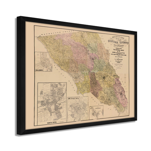 Digitally Restored and Enhanced 1900 Sonoma County Map - Framed Vintage Sonoma California Wall Map - History Map of Sonoma County CA