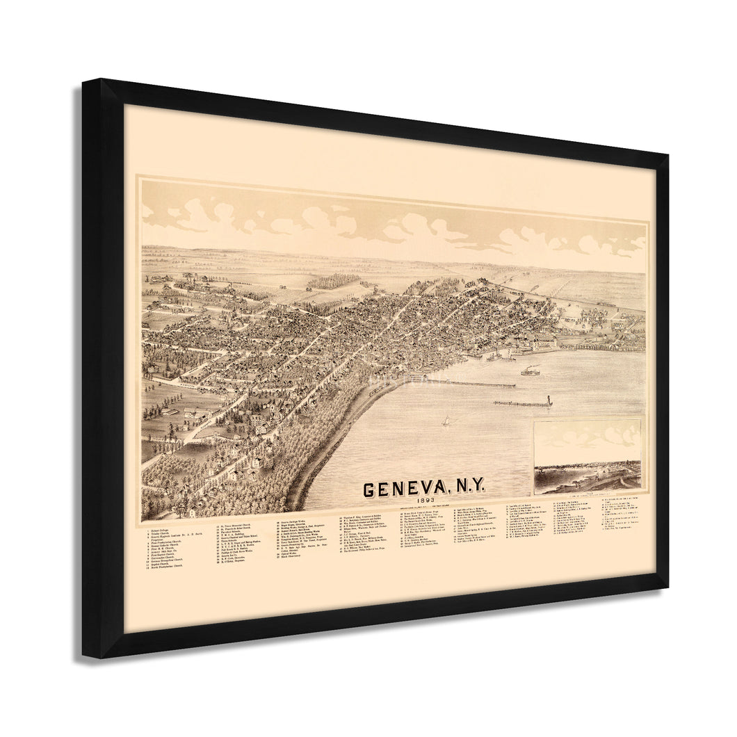 Digitally Restored and Enhanced 1893 Map of Geneva New York - Framed Vintage New York Map Poster - Old City of Geneva Map History