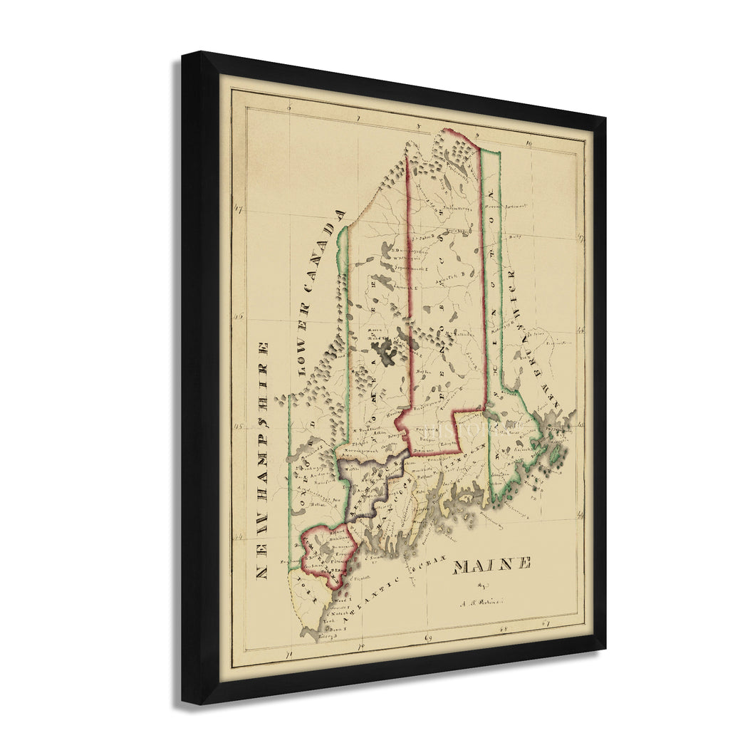 Digitally Restored and Enhanced 1820 Map of Maine Poster - Framed Vintage Maine Map Print - Old Maine Wall Art - Restored State of Maine Map Poster - Historic ME Map Art