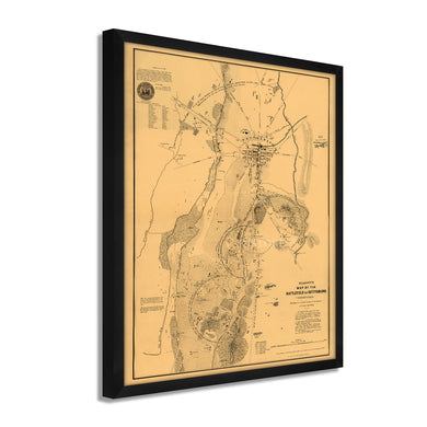 Digitally Restored and Enhanced 1863 Gettysburg Map - Framed Vintage Pennsylvania Map Print - Old Pennsylvania Wall Art - Restored Gettysburg Battlefield Map of Pennsylvania Poster