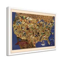 Load image into Gallery viewer, Digitally Restored and Enhanced 1946 United States Map Poster - Framed Vintage Map of the United States Wall Art - Historic USA Map Poster - Restored Map of USA &amp; Its Folklore
