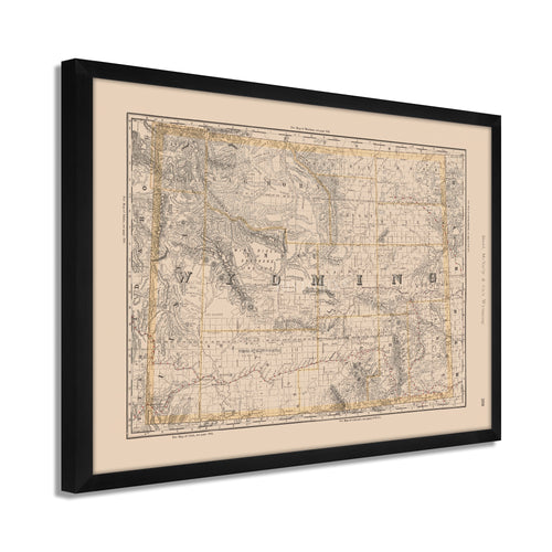 Digitally Restored and Enhanced 1891 Wyoming Map Poster - Framed Vintage Wyoming Map - Restored Wyoming State Map Print - History Map of Wyoming Poster - Old Wyoming Wall Art