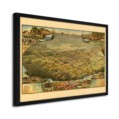 Digitally Restored and Enhanced 1885 Phoenix Arizona Map - Framed Vintage Phoenix AZ Poster - Old Phoenix Wall Art - History Map of Phoenix AZ - Maricopa County Map of Phoenix Arizona