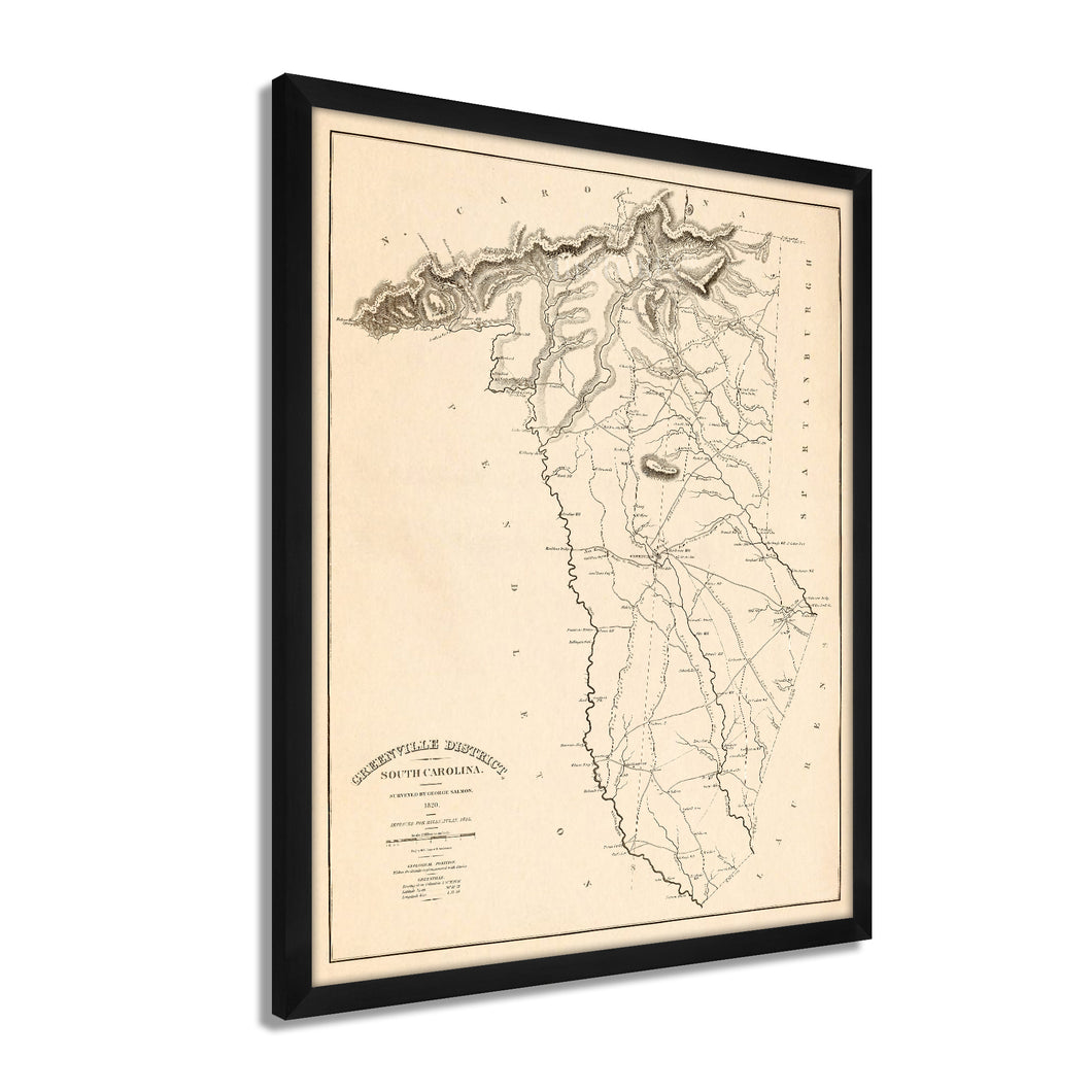 Digitally Restored and Enhanced 1825 Greenville County South Carolina Map - Framed Vintage Map of Greenville SC - History Map of Greenville District South Carolina Wall Art Poster