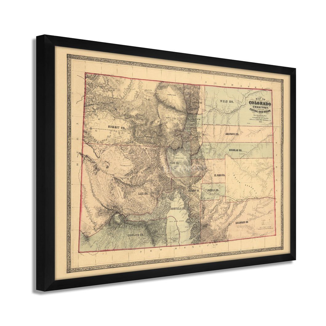 Digitally Restored and Enhanced 1862 Colorado Territory Map - Framed Vintage Colorado Map Poster - History Map of Colorado Wall Art