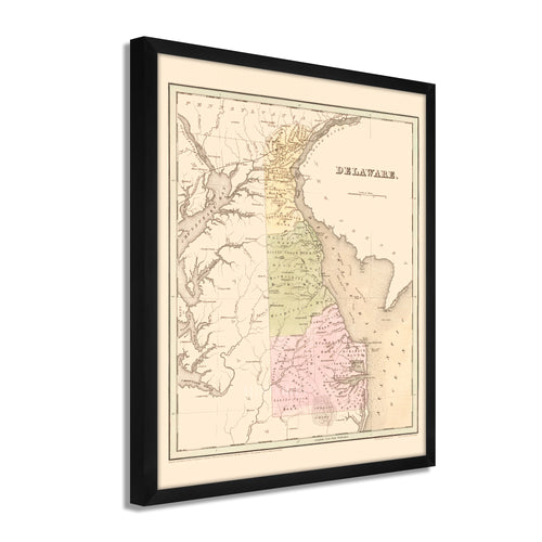 Digitally Restored and Enhanced 1838 Delaware State Map - Framed Vintage Delaware Wall Art - Old Dover Delaware Map - History Map of Delaware Poster Showing Minor Civil Division
