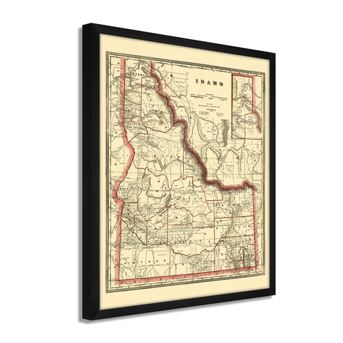 Digitally Restored and Enhanced 1896 Idaho Map Poster - Framed Vintage Idaho Wall Art - Old Idaho State Map - Historic Idaho Wall Map - Township & Railroad Map of Idaho Poster