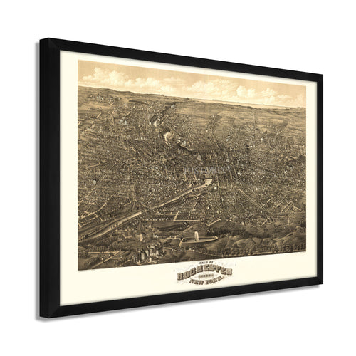 Digitally Restored and Enhanced 1880 Rochester Map - Framed Vintage New York Poster - History Map of Rochester NY Wall Art - Old New York Map - Bird's Eye View of Rochester NY Map