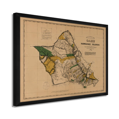 Digitally Restored and Enhanced 1881 Oahu Hawaiian Islands Map - Framed Vintage Oahu Wall Art - Old Hawaiian Map Poster - Restored Map of Oahu Poster - Historic Oahu Hawaii Map