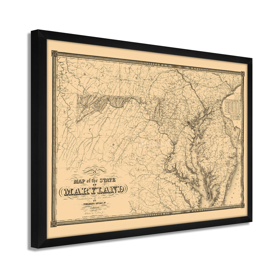 Digitally Restored and Enhanced 1841 Maryland Map Poster - Framed Vintage Maryland State Map - Historic Maryland Wall Art - Old Map of Maryland Poster - Restored Map of Maryland State